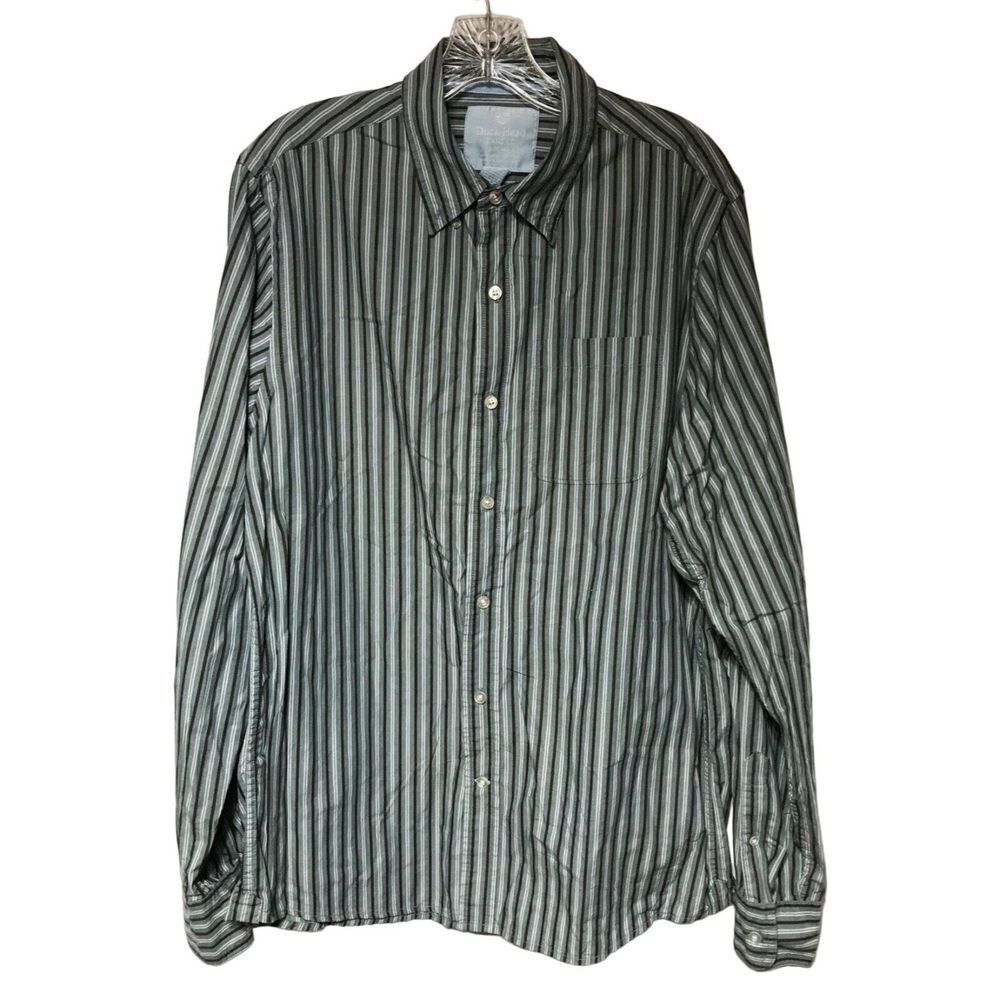 Duck‎ Head Jeans co long sleeve button down men Blue stripped cotton shirt XL EG